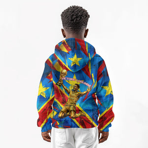DR Congo Patrice Lumumba Football Victory Kid Hoodie African Pride Leopard And Flag