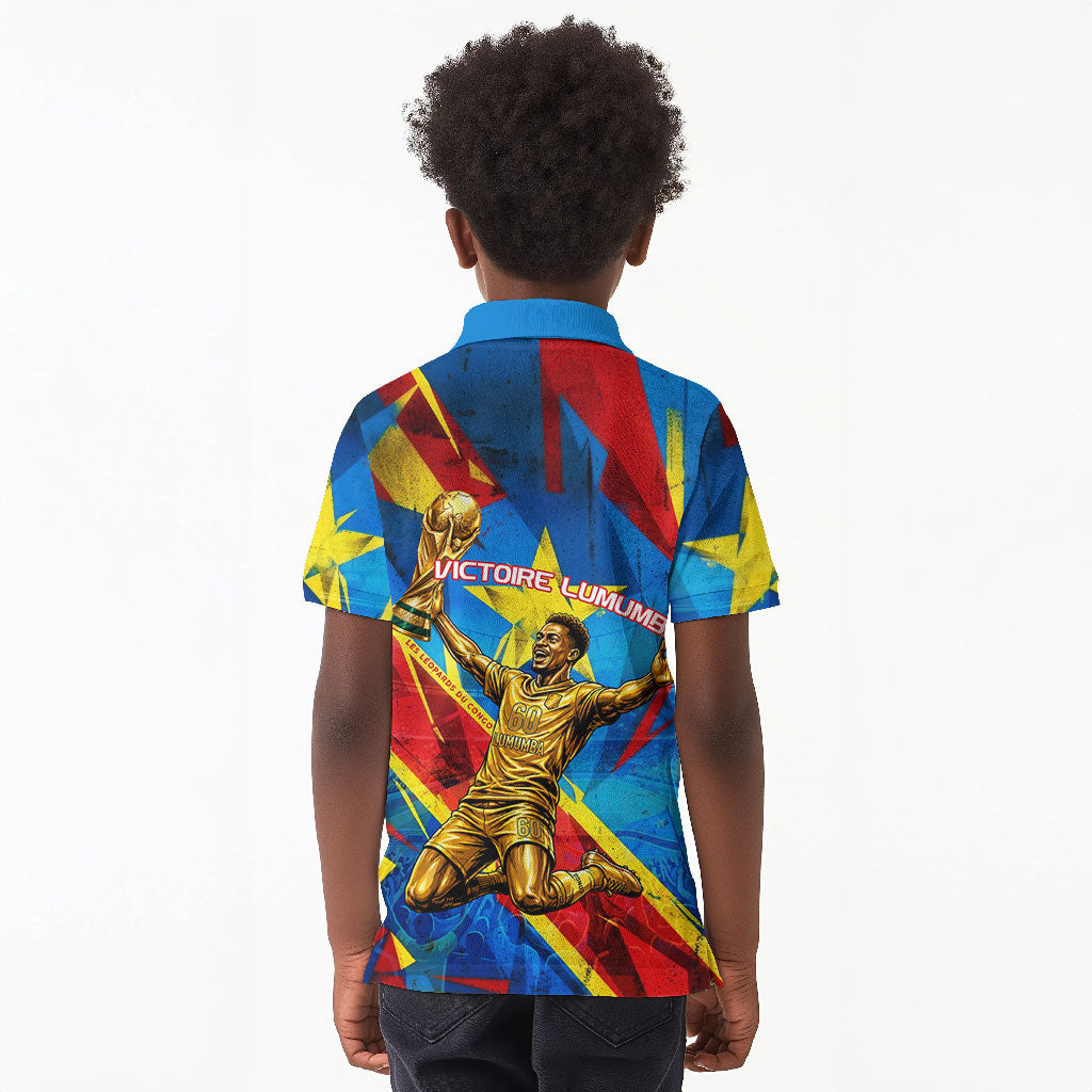 DR Congo Patrice Lumumba Football Victory Kid Polo Shirt African Pride Leopard And Flag