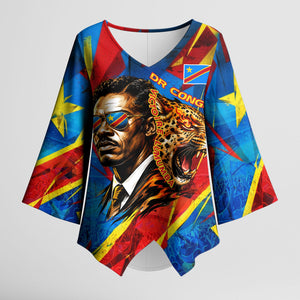 DR Congo Patrice Lumumba Football Victory Kimono Sleeve Blouse African Pride Leopard And Flag