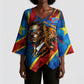 DR Congo Patrice Lumumba Football Victory Kimono Sleeve Blouse African Pride Leopard And Flag