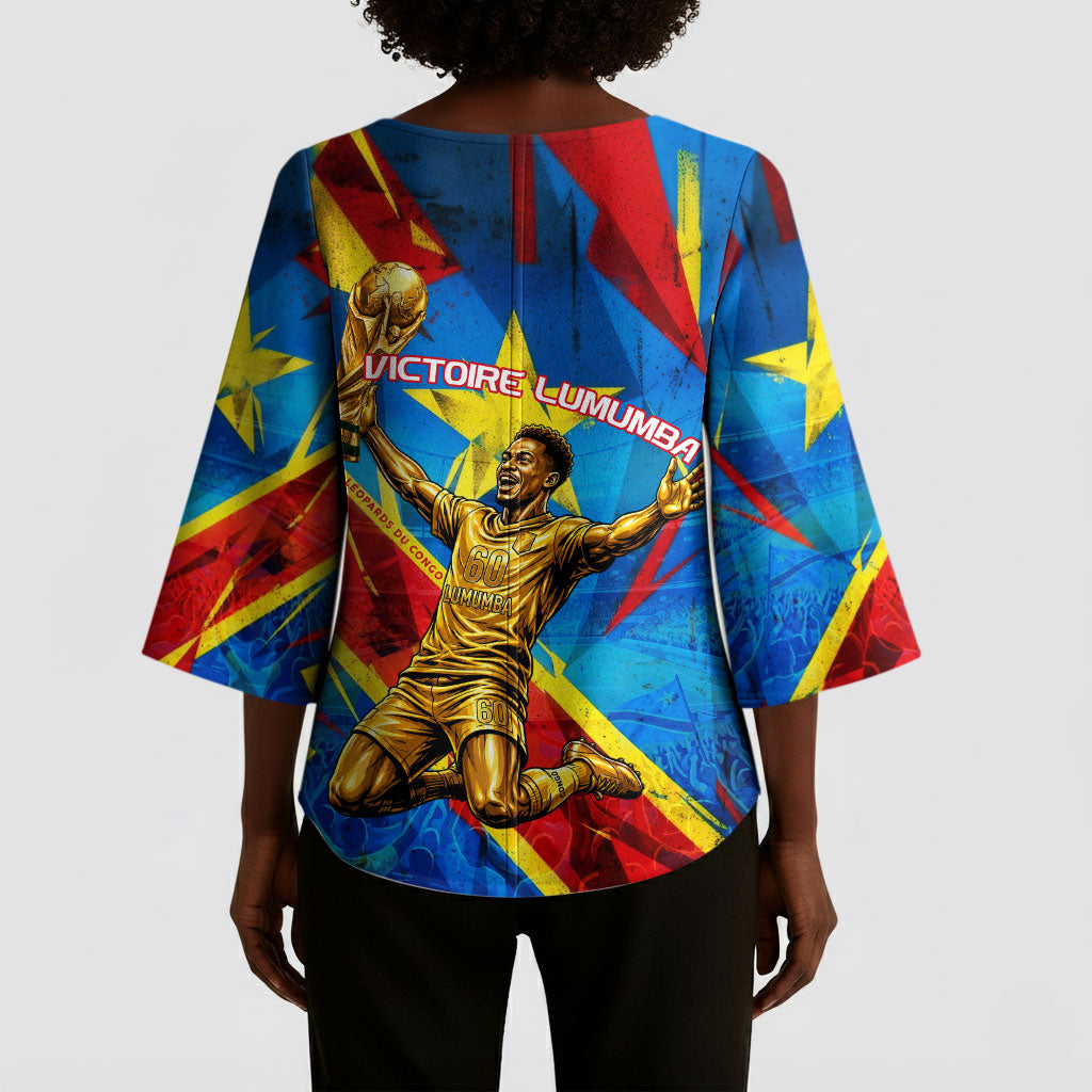 DR Congo Patrice Lumumba Football Victory Kimono Sleeve Blouse African Pride Leopard And Flag