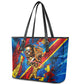 DR Congo Patrice Lumumba Football Victory Leather Tote Bag African Pride Leopard And Flag