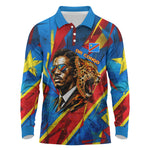 DR Congo Patrice Lumumba Football Victory Long Sleeve Polo Shirt African Pride Leopard And Flag
