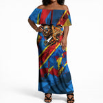 DR Congo Patrice Lumumba Football Victory Off Shoulder Maxi Dress African Pride Leopard And Flag