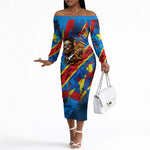 DR Congo Patrice Lumumba Football Victory Off The Shoulder Long Sleeve Dress African Pride Leopard And Flag