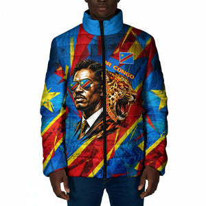DR Congo Patrice Lumumba Football Victory Padded Jacket African Pride Leopard And Flag