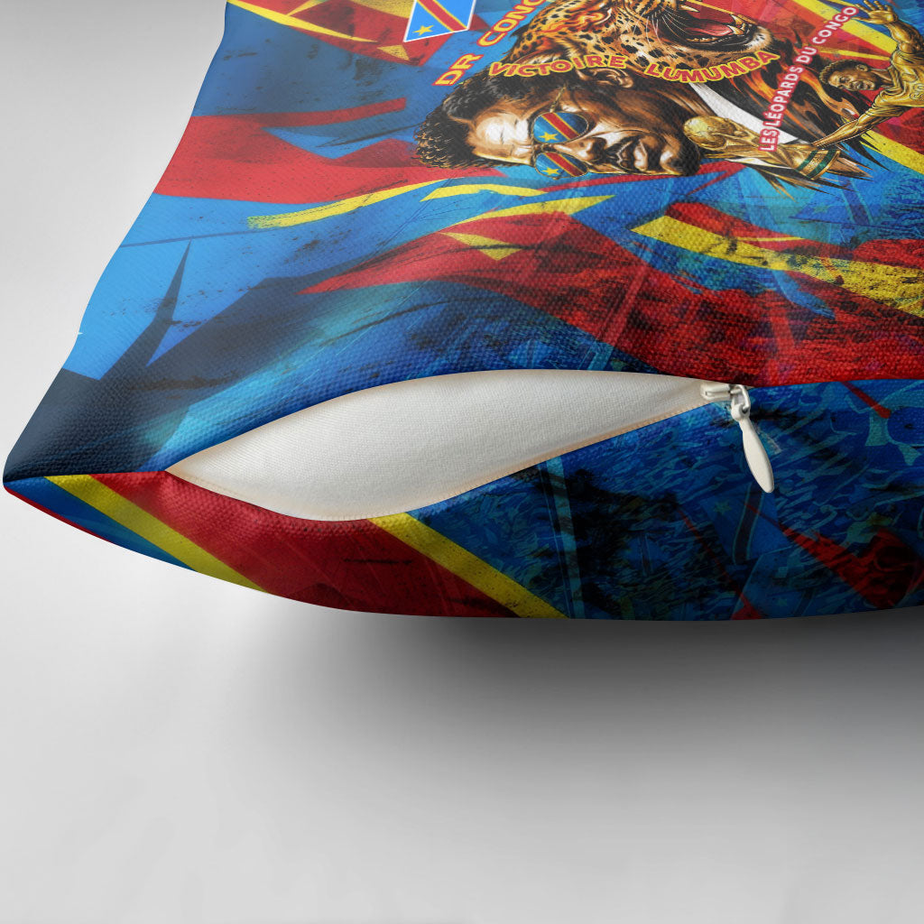 DR Congo Patrice Lumumba Football Victory Pillow Cover African Pride Leopard And Flag