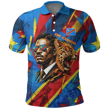 DR Congo Patrice Lumumba Football Victory Polo Shirt African Pride Leopard And Flag