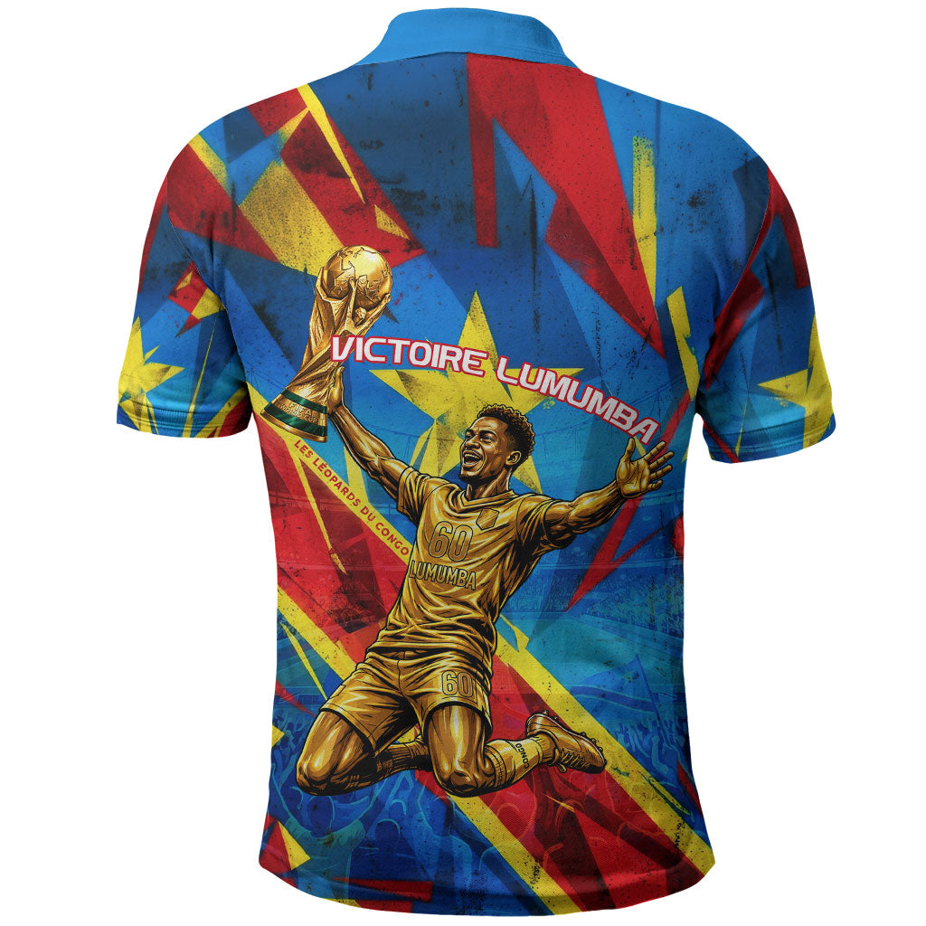 DR Congo Patrice Lumumba Football Victory Polo Shirt African Pride Leopard And Flag
