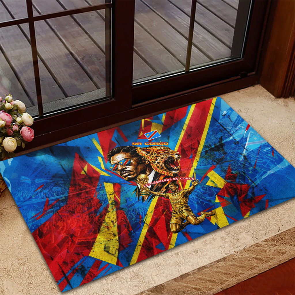DR Congo Patrice Lumumba Football Victory Rubber Doormat African Pride Leopard And Flag