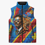DR Congo Patrice Lumumba Football Victory Sleeveless Puffer Jacket African Pride Leopard And Flag