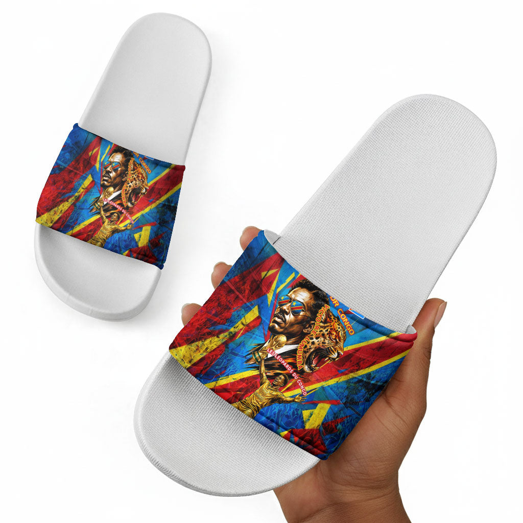 DR Congo Patrice Lumumba Football Victory Slide Sandals African Pride Leopard And Flag
