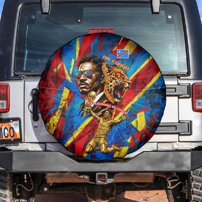 DR Congo Patrice Lumumba Football Victory Spare Tire Cover African Pride Leopard And Flag