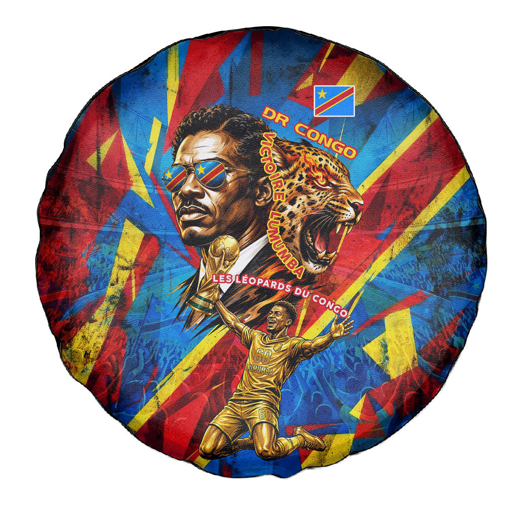 DR Congo Patrice Lumumba Football Victory Spare Tire Cover African Pride Leopard And Flag