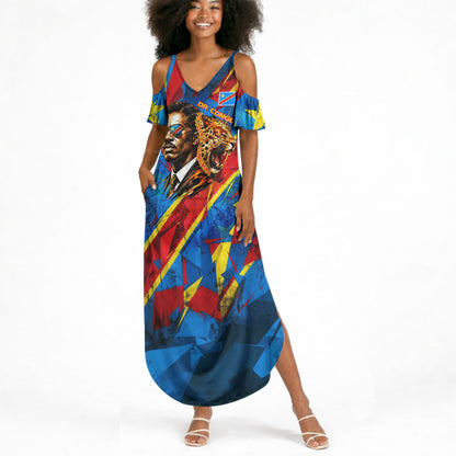 DR Congo Patrice Lumumba Football Victory Summer Maxi Dress African Pride Leopard And Flag