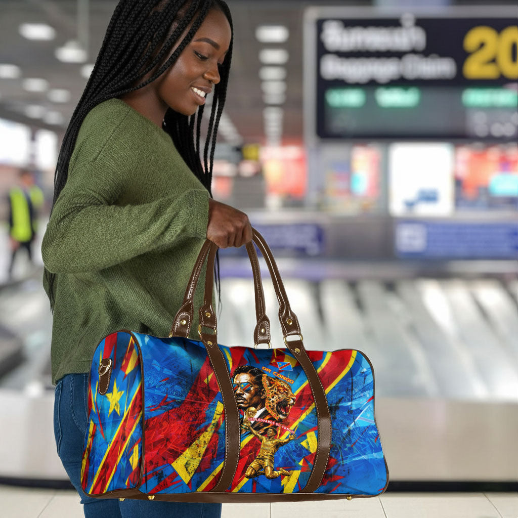 DR Congo Patrice Lumumba Football Victory Travel Bag African Pride Leopard And Flag
