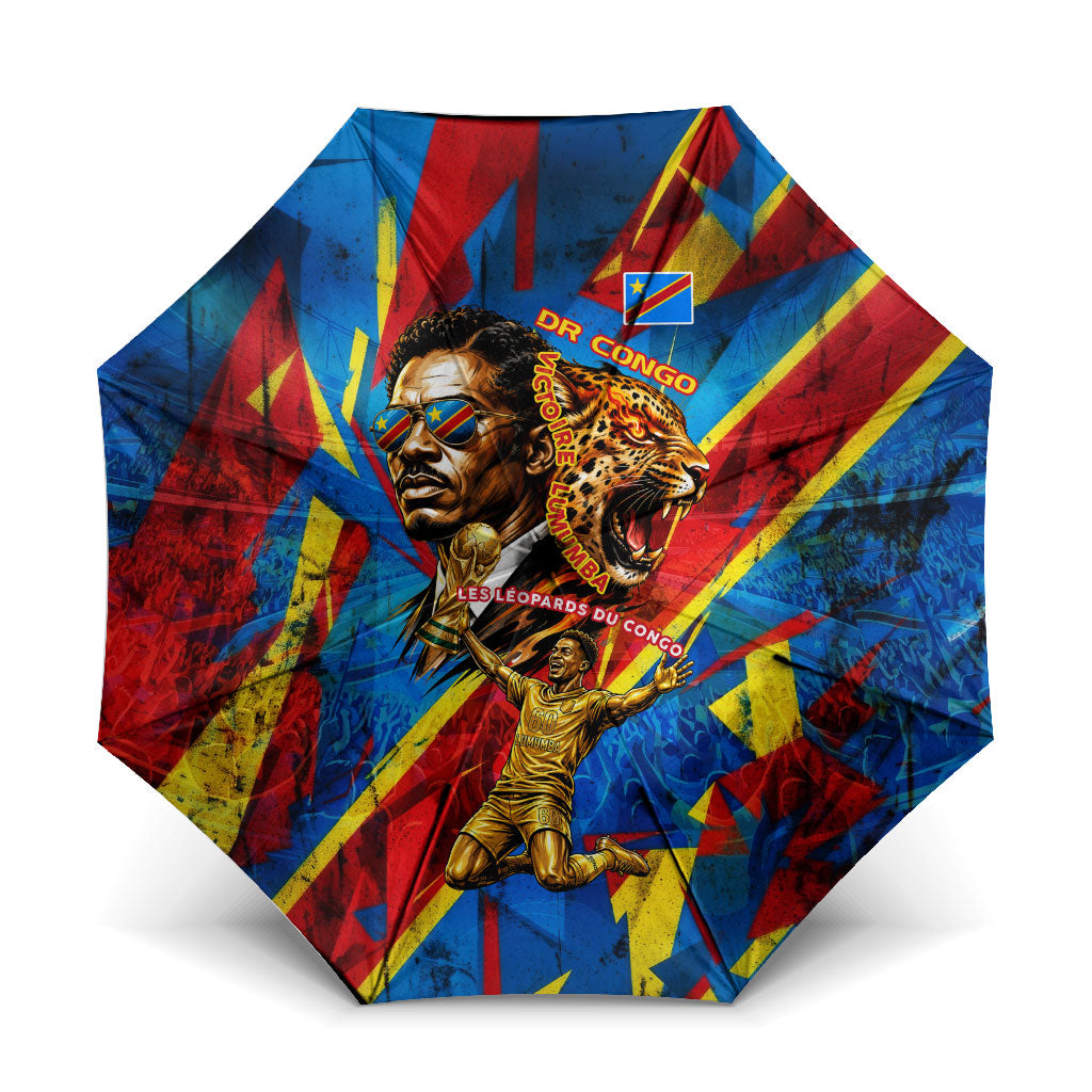 DR Congo Patrice Lumumba Football Victory Umbrella African Pride Leopard And Flag