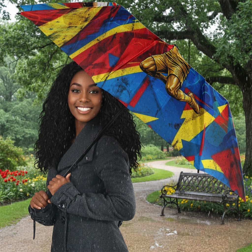 DR Congo Patrice Lumumba Football Victory Umbrella African Pride Leopard And Flag