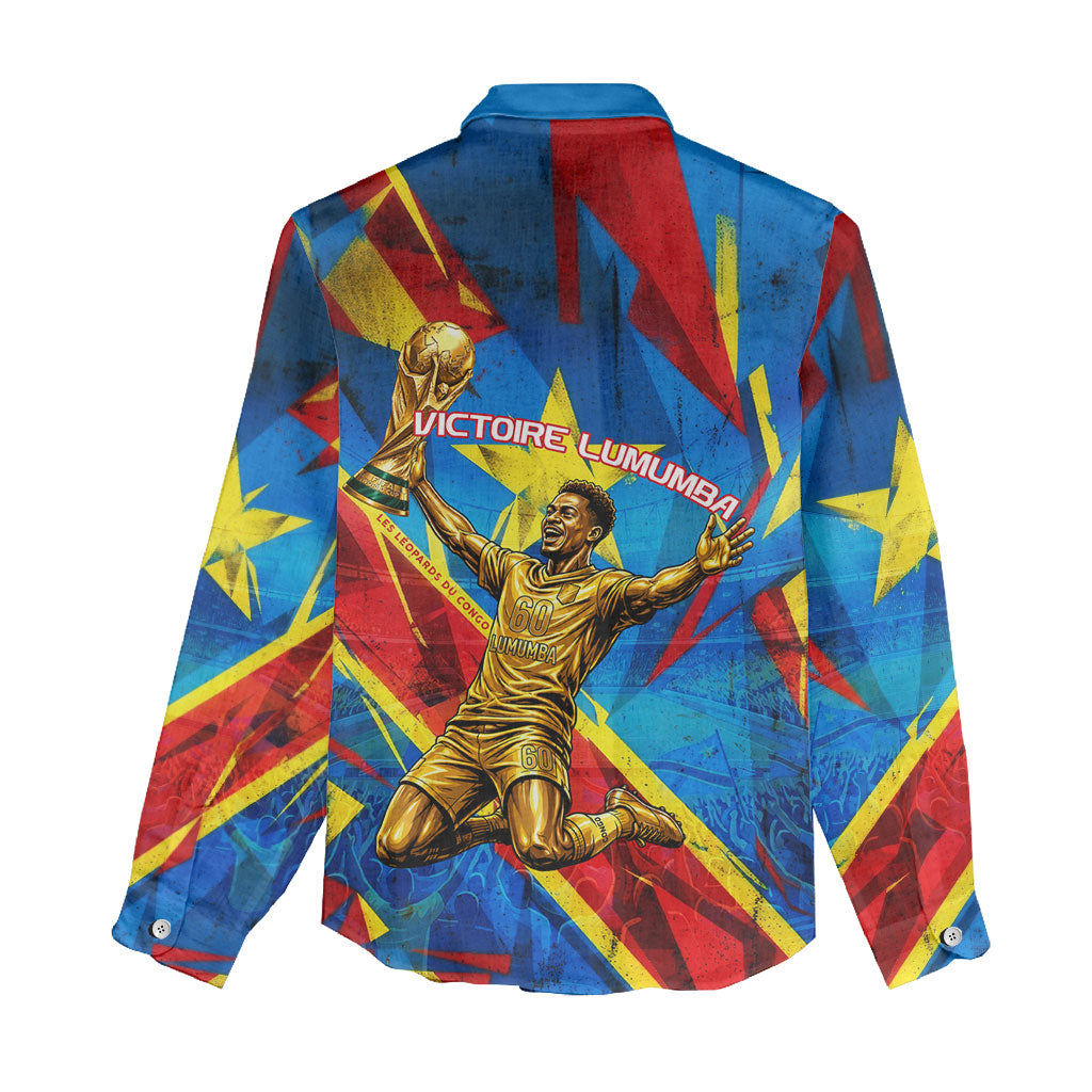 DR Congo Patrice Lumumba Football Victory Women Casual Shirt African Pride Leopard And Flag