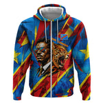 DR Congo Patrice Lumumba Football Victory Zip Hoodie African Pride Leopard And Flag