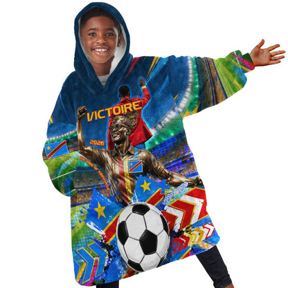 DR Congo Patrice Lumumba Kid Wearable Blanket Hoodie Kinshasa Stadium Flag - King Of Kinshasa Football