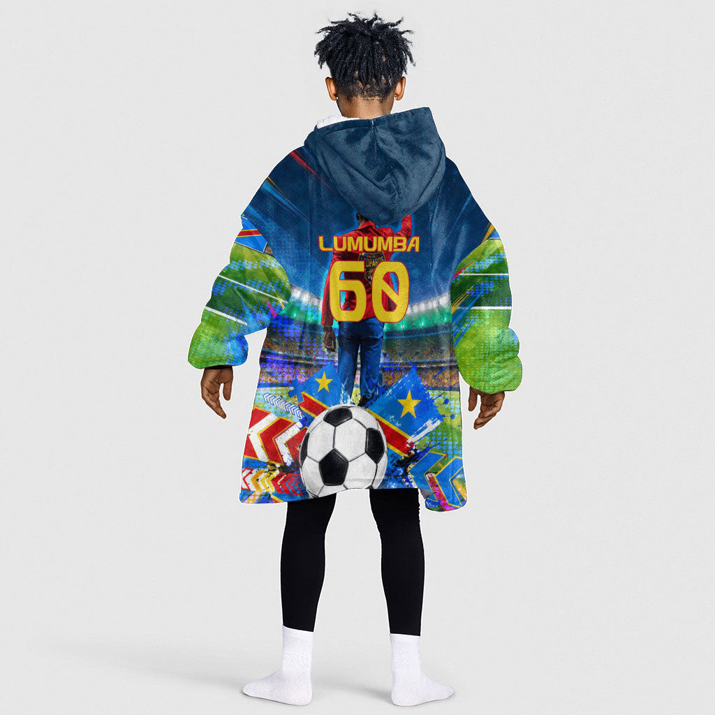 DR Congo Patrice Lumumba Kid Wearable Blanket Hoodie Kinshasa Stadium Flag - King Of Kinshasa Football