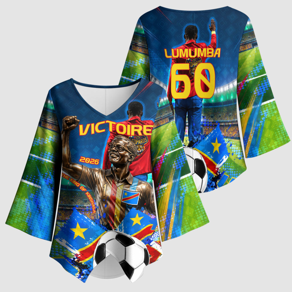 DR Congo Patrice Lumumba Kimono Sleeve Blouse Kinshasa Stadium Flag - King Of Kinshasa Football