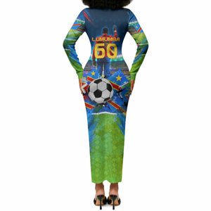 DR Congo Patrice Lumumba Long Sleeve Bodycon Dress Kinshasa Stadium Flag - King Of Kinshasa Football