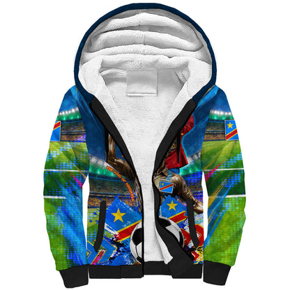 DR Congo Patrice Lumumba Sherpa Hoodie Kinshasa Stadium Flag - King Of Kinshasa Football