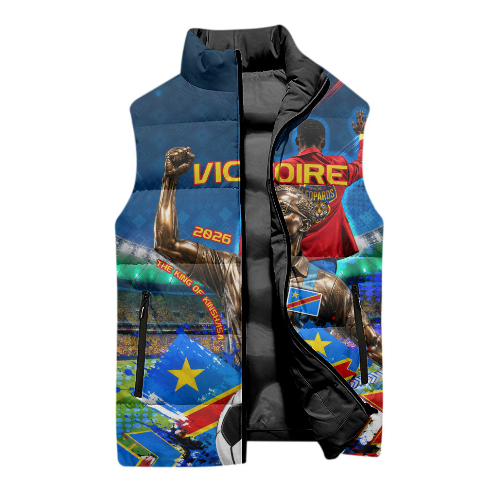 DR Congo Patrice Lumumba Sleeveless Puffer Jacket Kinshasa Stadium Flag - King Of Kinshasa Football