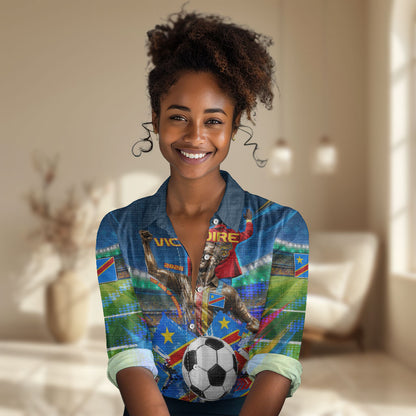 DR Congo Patrice Lumumba Women Casual Shirt Kinshasa Stadium Flag - King Of Kinshasa Football