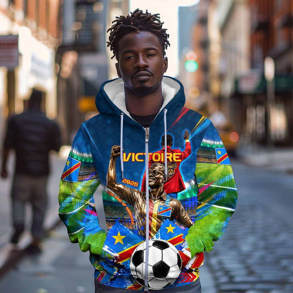 DR Congo Patrice Lumumba Zip Hoodie Kinshasa Stadium Flag - King Of Kinshasa Football
