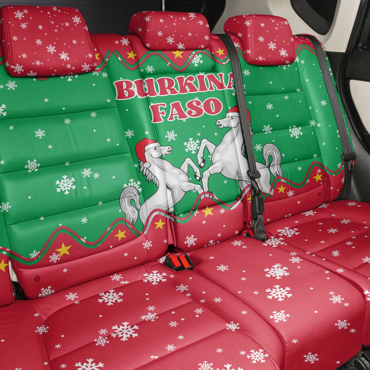 Christmas Burkina Faso Back Car Seat Cover Snowflake Horses and Coat of Arms - African Pride