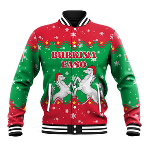 Christmas Burkina Faso Baseball Jacket Snowflake Horses and Coat of Arms - African Pride