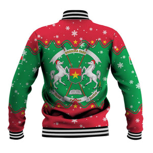 Christmas Burkina Faso Baseball Jacket Snowflake Horses and Coat of Arms - African Pride