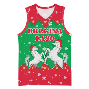 Christmas Burkina Faso Basketball Jersey Snowflake Horses and Coat of Arms - African Pride