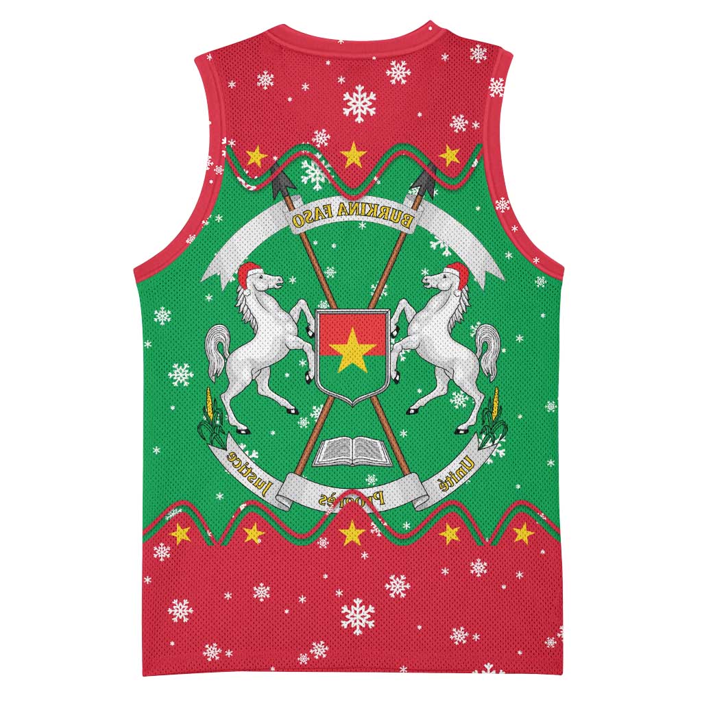 Christmas Burkina Faso Basketball Jersey Snowflake Horses and Coat of Arms - African Pride