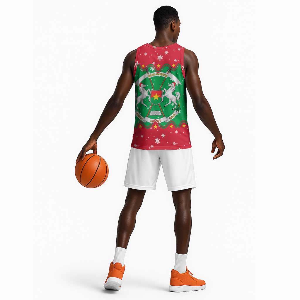 Christmas Burkina Faso Basketball Jersey Snowflake Horses and Coat of Arms - African Pride