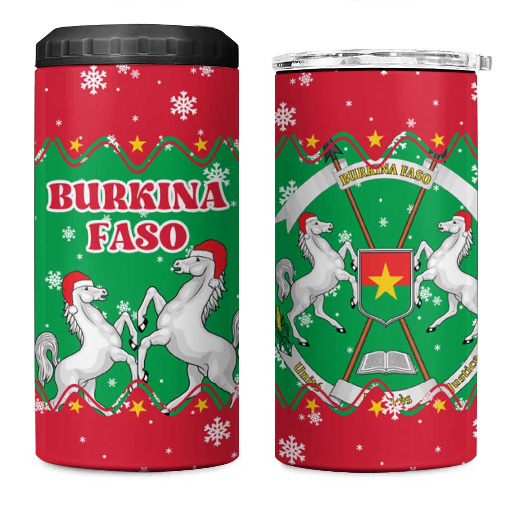 Christmas Burkina Faso 4 in 1 Can Cooler Tumbler Snowflake Horses and Coat of Arms - African Pride