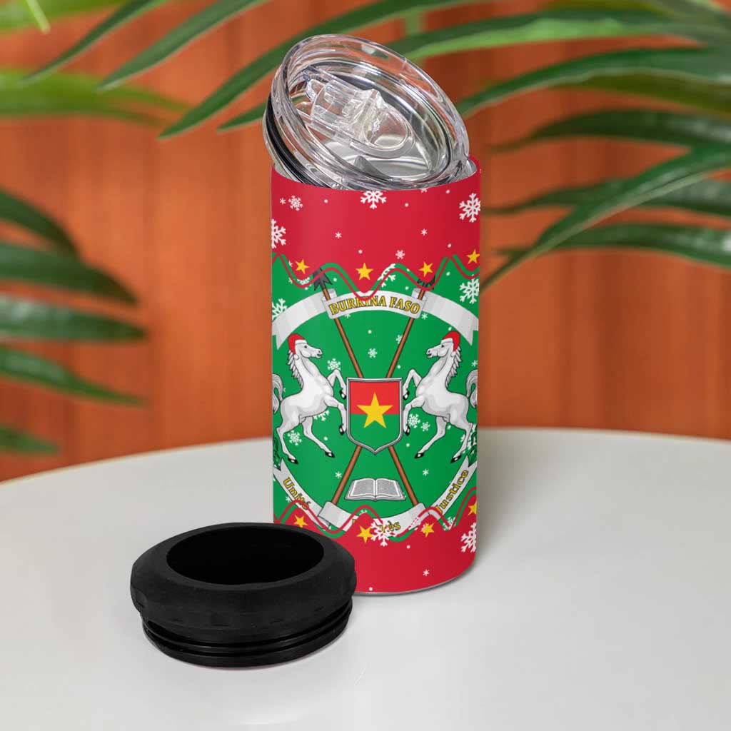 Christmas Burkina Faso 4 in 1 Can Cooler Tumbler Snowflake Horses and Coat of Arms - African Pride