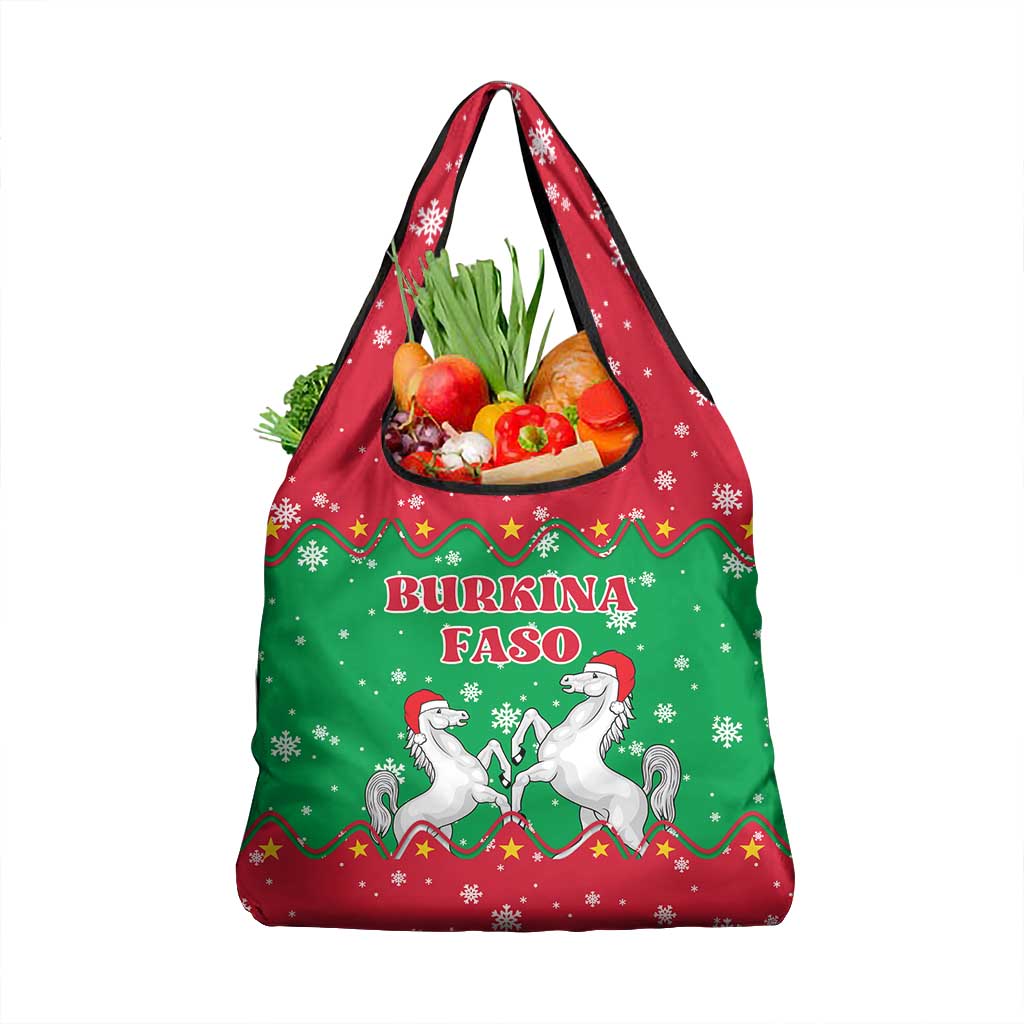 Christmas Burkina Faso Grocery Bag Snowflake Horses and Coat of Arms - African Pride