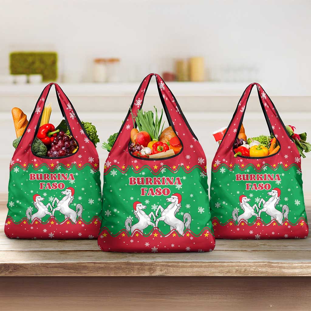 Christmas Burkina Faso Grocery Bag Snowflake Horses and Coat of Arms - African Pride