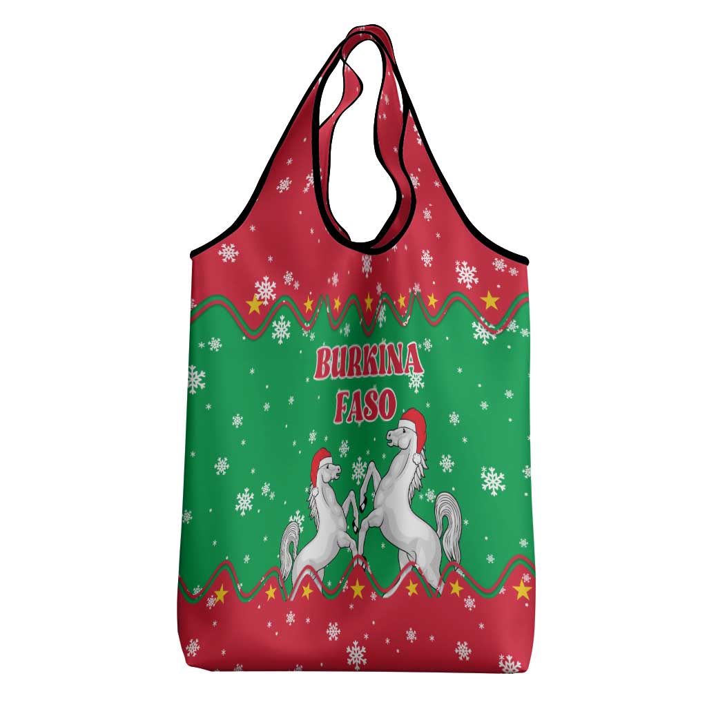 Christmas Burkina Faso Grocery Bag Snowflake Horses and Coat of Arms - African Pride