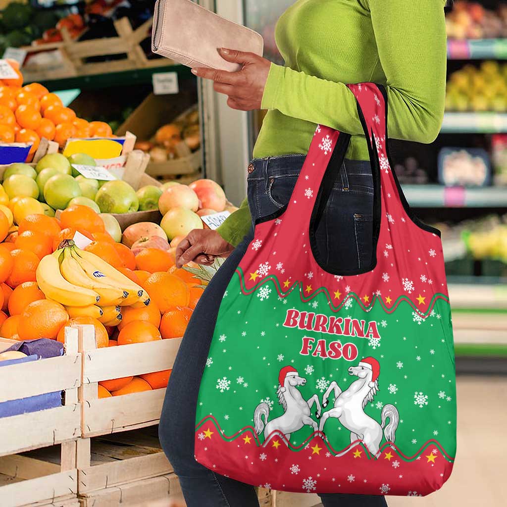 Christmas Burkina Faso Grocery Bag Snowflake Horses and Coat of Arms - African Pride