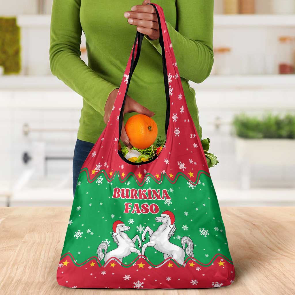 Christmas Burkina Faso Grocery Bag Snowflake Horses and Coat of Arms - African Pride