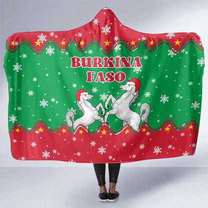 Christmas Burkina Faso Hooded Blanket Snowflake Horses and Coat of Arms - African Pride