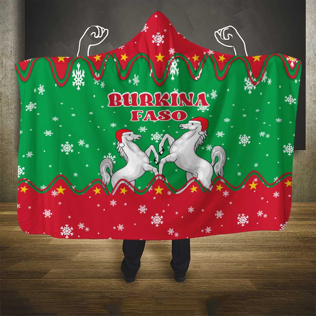 Christmas Burkina Faso Hooded Blanket Snowflake Horses and Coat of Arms - African Pride