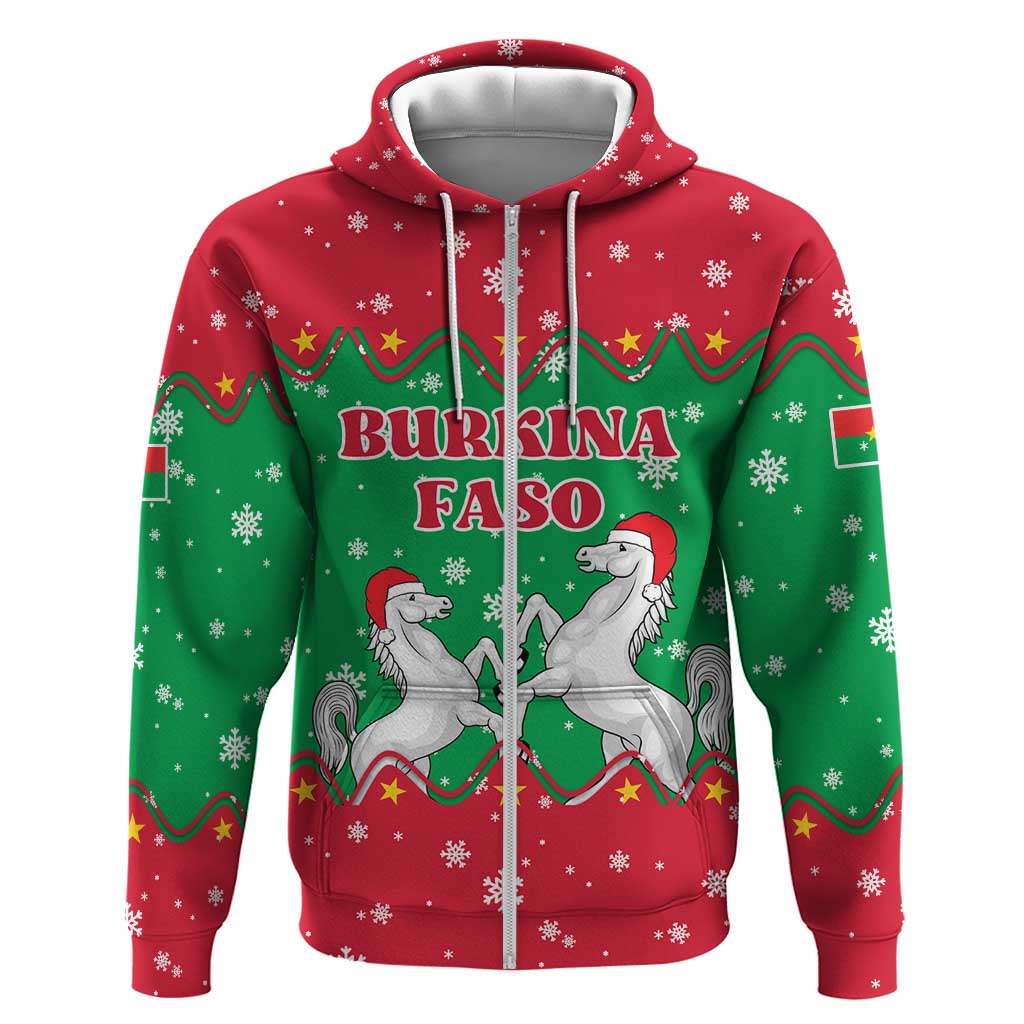 Christmas Burkina Faso Hoodie Snowflake Horses and Coat of Arms - African Pride