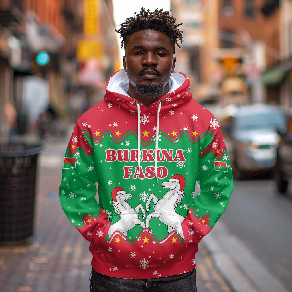 Christmas Burkina Faso Hoodie Snowflake Horses and Coat of Arms - African Pride