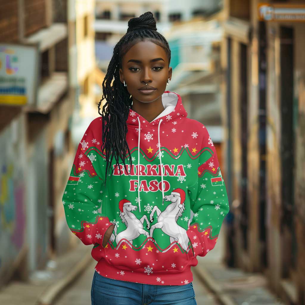 Christmas Burkina Faso Hoodie Snowflake Horses and Coat of Arms - African Pride